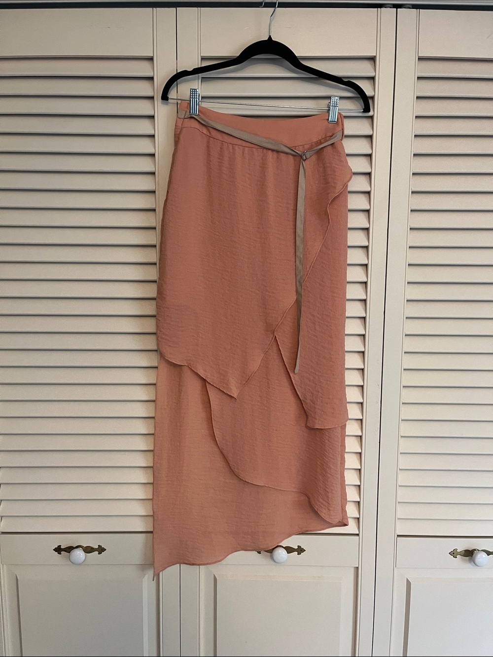 Double Zero Peach Asymmetrical Wrap Skirt with Contrast Trim